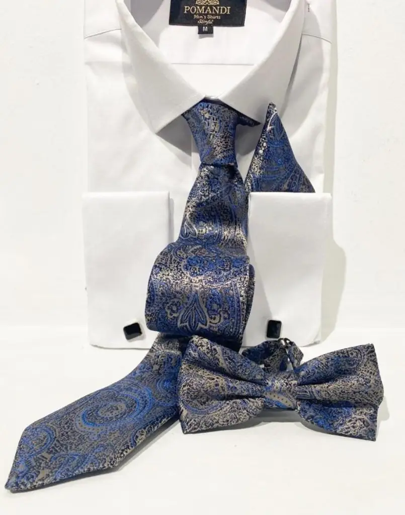 Ensemble chemise blanche avec cravate et nœud papillon bleu