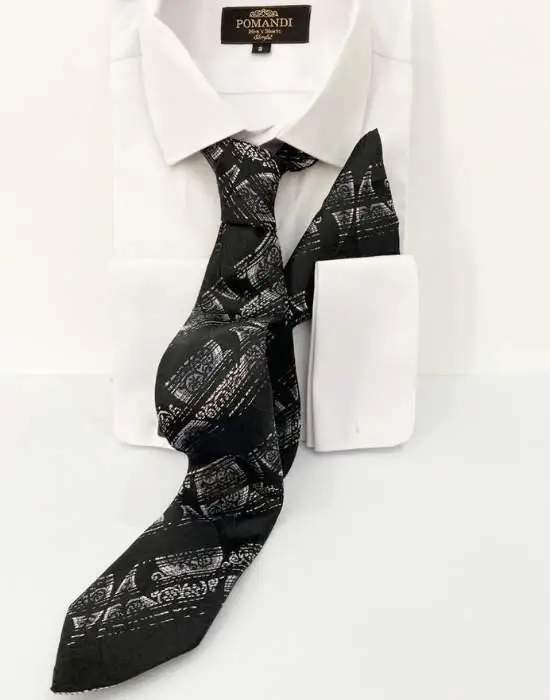 Chemise blanche avec cravate noire à motifs