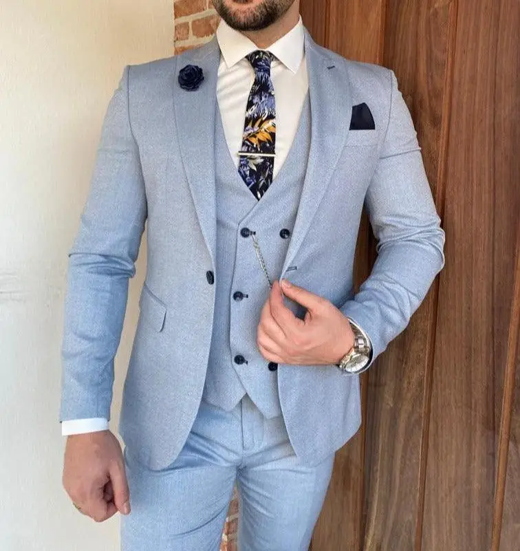 Costume trois pièces bleu clair élégant pour homme