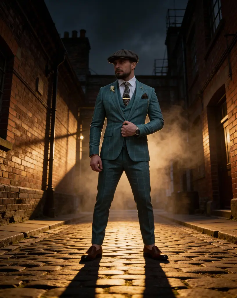 AI generated image for Turquoise Checkered Three-Piece Suit