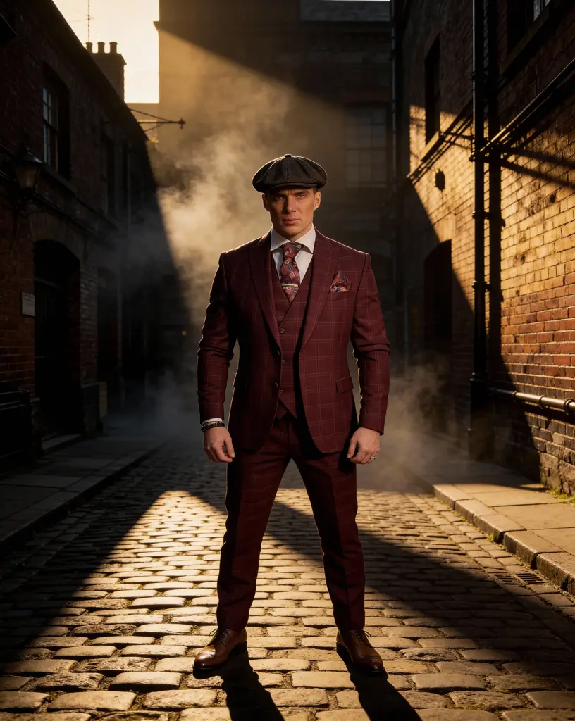 AI generated image for Burgundy Plaid Three-Piece Suit