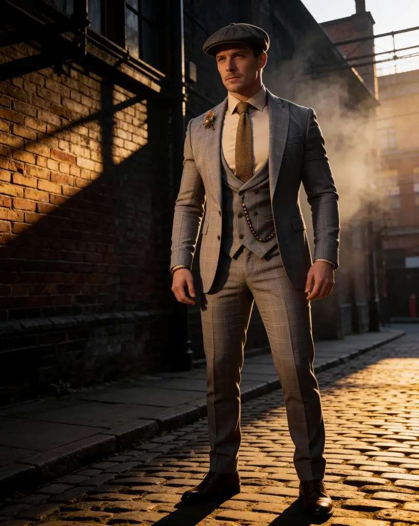 AI generated image for Light Gray Checkered Three-Piece Suit