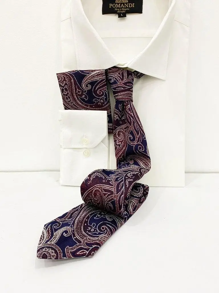 Cravate à motifs cachemire sur chemise blanche élégante