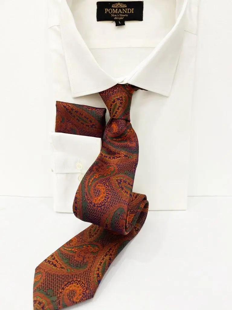 Stijlvolle stropdas met paisleypatroon en wit overhemd